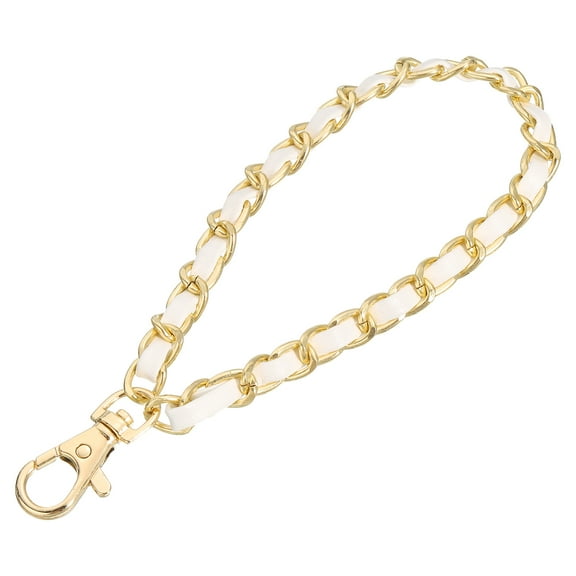 Uxcell Chain Strap Wristlet, 7" Hand Wrist Lanyard Leather Wristlet Strap for DIY, Gold, White