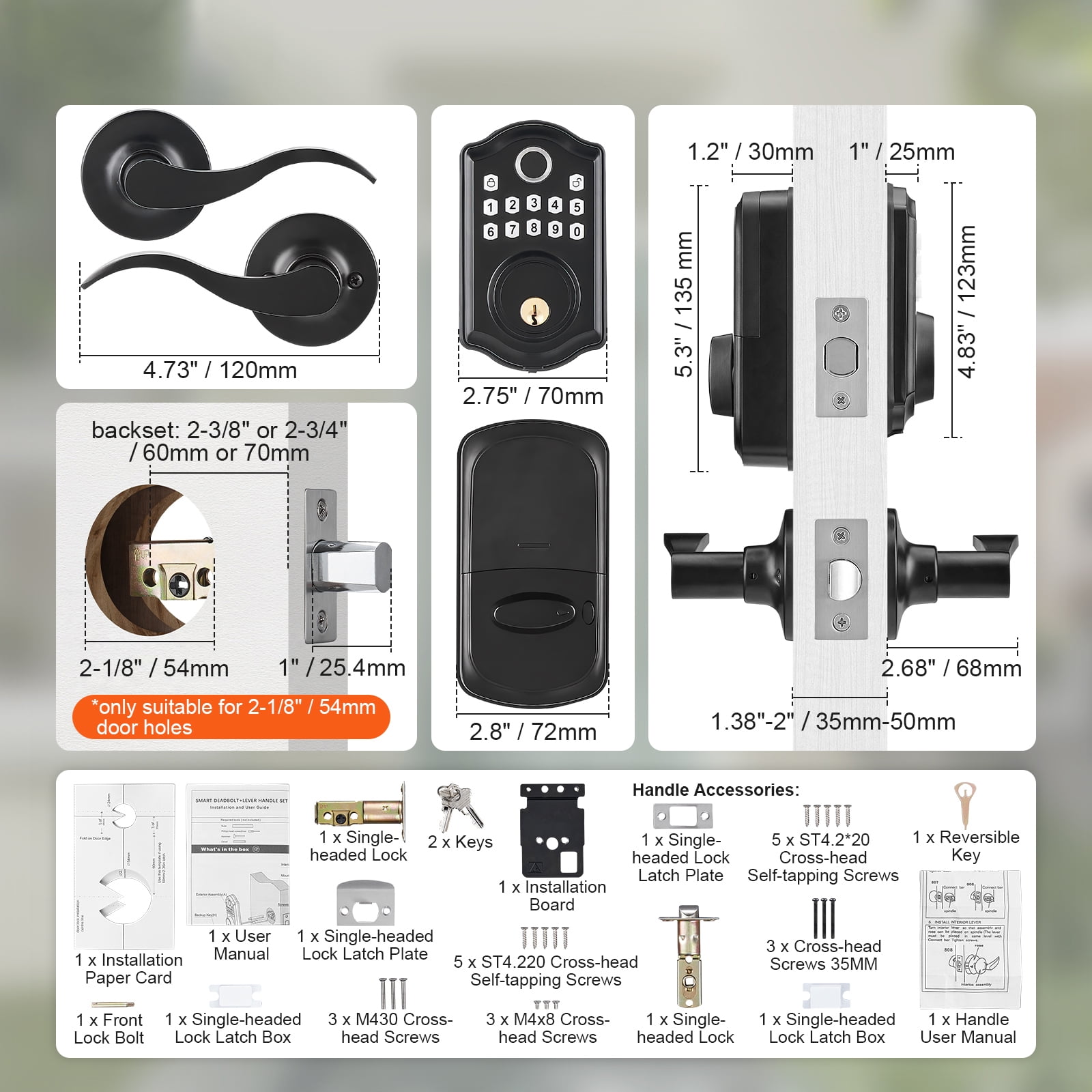 KFFKFF Fingerprint Door Lock with 2 Level Handles, Keyless Electronic Keypad Deadboltwith Fingerprint/Keypad Code/Key, Auto Lock, Anti-Peeking Password, Easy Installation with 300 Users