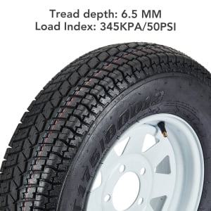 Set of 2 Trailer Tires Rims ST175/80D13 175 80 13 Tire, 5 Lug on 4.5", White Spoke Wheel Load Range C, 6 PLY