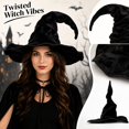 thumbnail image 3 of Crushed Velvet Wrinkled Witch Hat Adult Halloween, Polyester Fiber Twisted Curved Wizard Hat Vintage Prop for Spooky Halloween Party and Dress Up Black B, 3 of 6