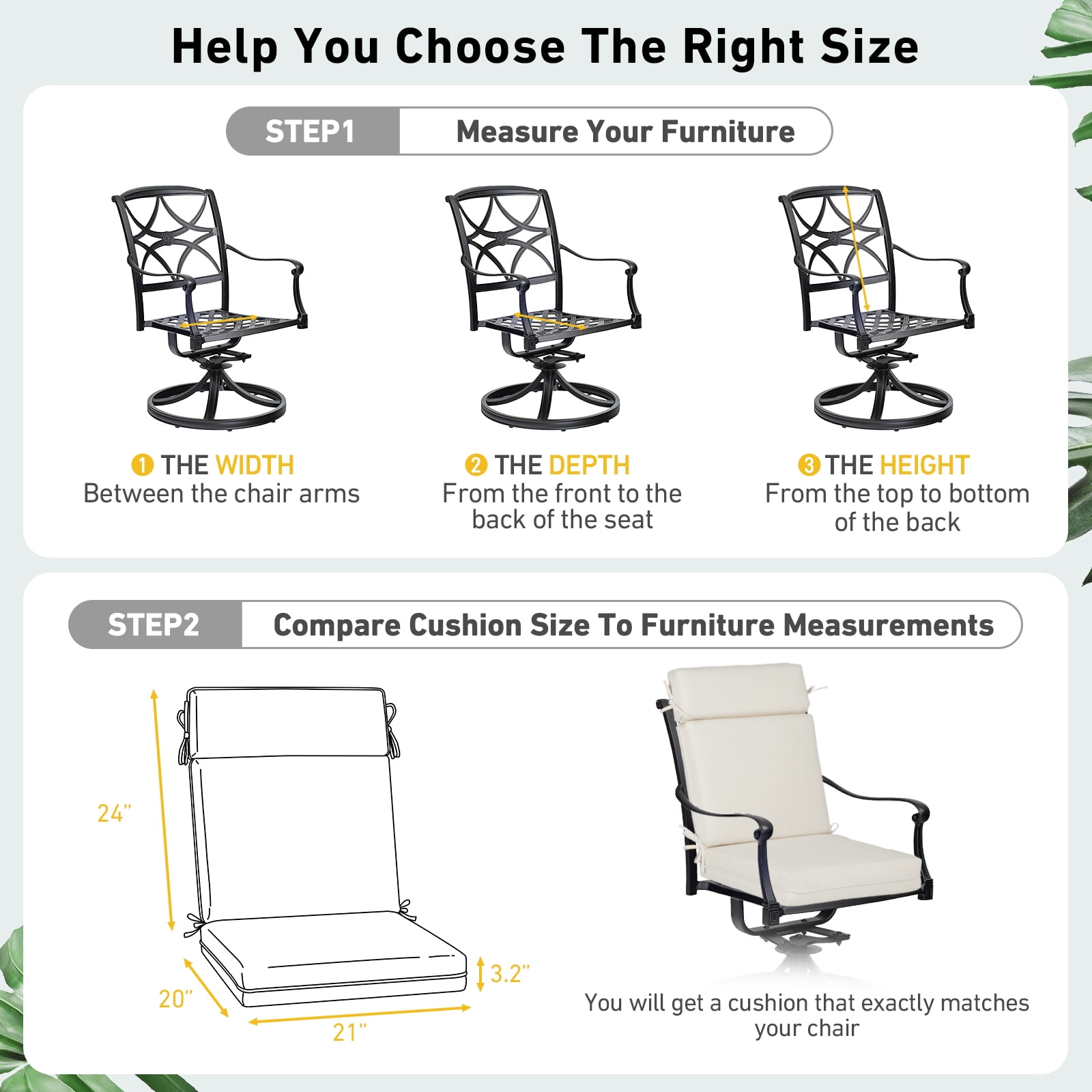 BPS Outdoor High Back Dining Chair Cushion Set, 44"x21"x3.2", TPU Water Repellent Coating&Stain Resistant, Polyester Fabric Cover with Ties and Zipper, Ivory, Set of 4