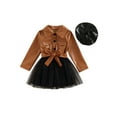 thumbnail image 1 of Fortune Robe en Cuir pour Petites Filles Patchwork Manches Longues Robe Tutu avec Béret Chapeau, 1 of 9