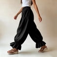 thumbnail image 4 of LUGOGNE Harem Pants Women Smocked Elastic Waist Baggy Lounge Pants Pleated Ruffle Hem Lightweight Flowy Casual Trousers with Pockets Black,XXL, 4 of 5
