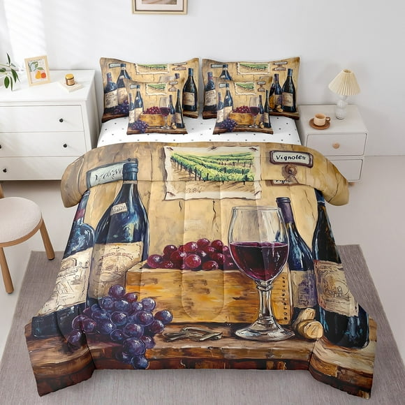 Comforters Queen Size Set with Sheets for Kids Valentine's Day Bedding,7 Pieces Bed in a Bag Queen Red Wine Bedding Sets with Comforter, Sheets, Pillowcases and Shams