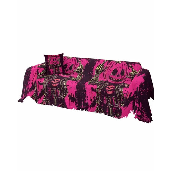Halloween Sofa Covers for 3 Cushion Couch, Washable Sectional & L Shape Couch Covers for Dogs/Cats/Kids, Pink Pumpkins Skull Watercolor Non Slip Sofa Slipcover Futon Cover 71''x150''