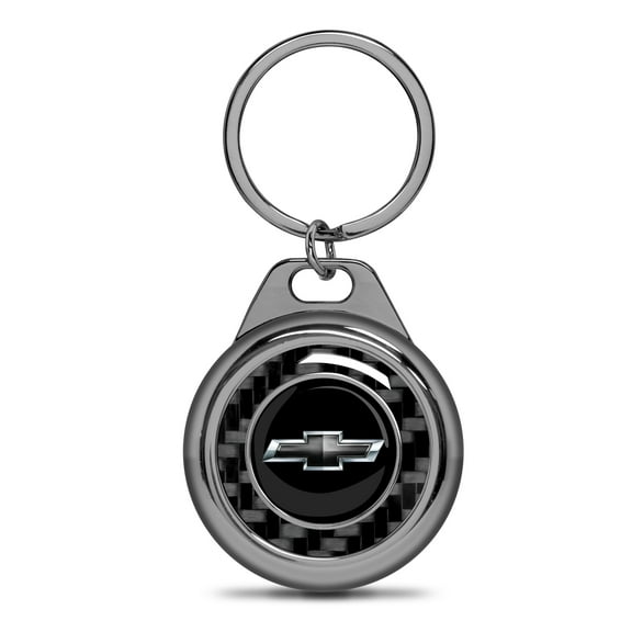 iPick Image for Chevrolet Black Logo Real Black Carbon Fiber Gunmetal Roundel Metal Case Key Chain, Official Licensed