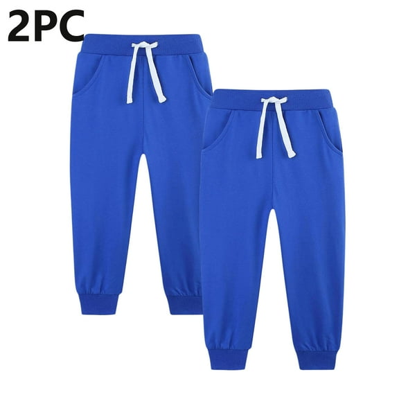 BRGZLK 2pc Boys Sweatpants Cotton Youth Kids Soft Cold-proof Pocket Drawstring Elastic Bottom Joggers Casual Pants Blue 9-10 Years