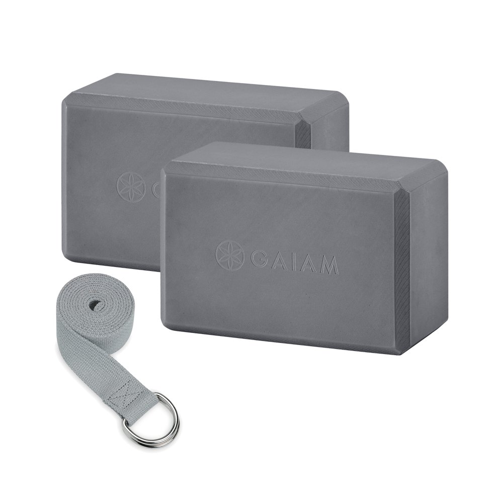 Gaiam Yoga Block (2Pack) and Strap Combo Grey