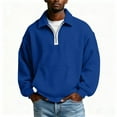 thumbnail image 7 of HomeDM Mens Quarter Zip Pullover Tops, Long Sleeve Waffle Texture Solid Color Sweatshirts, Blue, 7 of 7