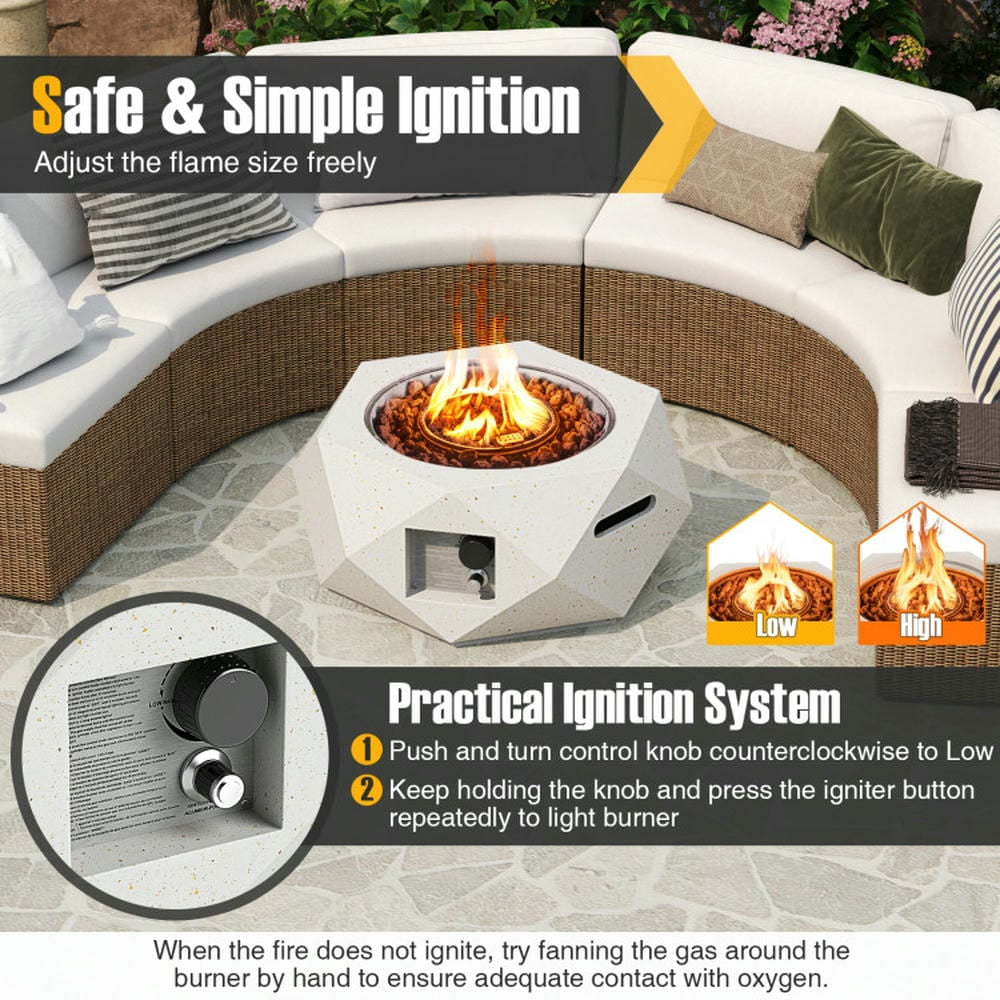 Barara King Fire Pit, Smokeless Fire Pit,40000 BTU 28 Inch Hexagon Terrazzo Propane Fire Pit Table with Stainless Steel Burner