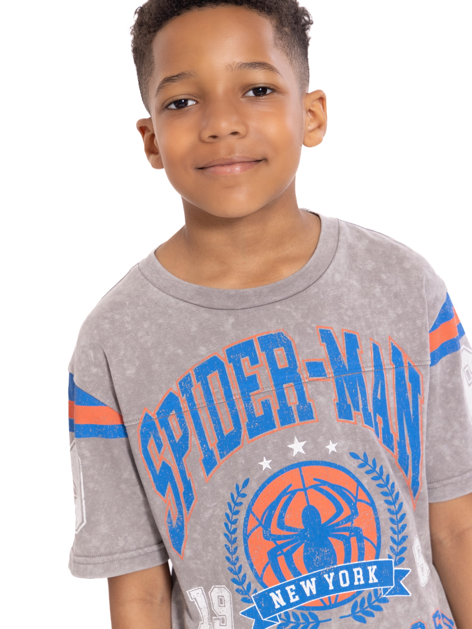 Spider-Man Boys Mineral Washed Graphic Football Tee with Short Sleeves, Sizes 4-18