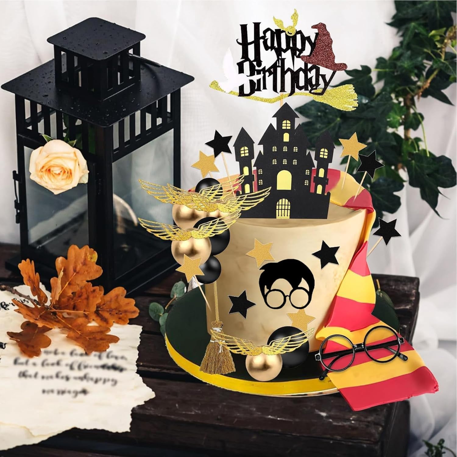 26 PCS Wizard Birthday Cake Topper Decorations, Wizard Party Supplies, Glitter Themed Cupcake Decorations