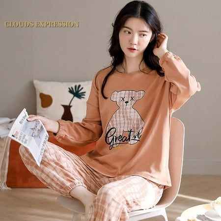 

QWZNDZGR Spring Autumn New 100%Cotton Elegant Women s Pajama Sets Pyjamas Sport Wind Sleepwear Long Pijama Mujer Nightsuit Home Lounge