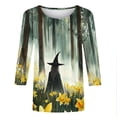 thumbnail image 4 of Uootdi Halloween Graphic Tees for Women 3/4 Sleeve Crew Neck Watercolor Forest Witch Front Print Womens Casual Tops Oversized Fit Witch Themed Party Soft Stretchy Womens Pullover Tees Gift, 4 of 6