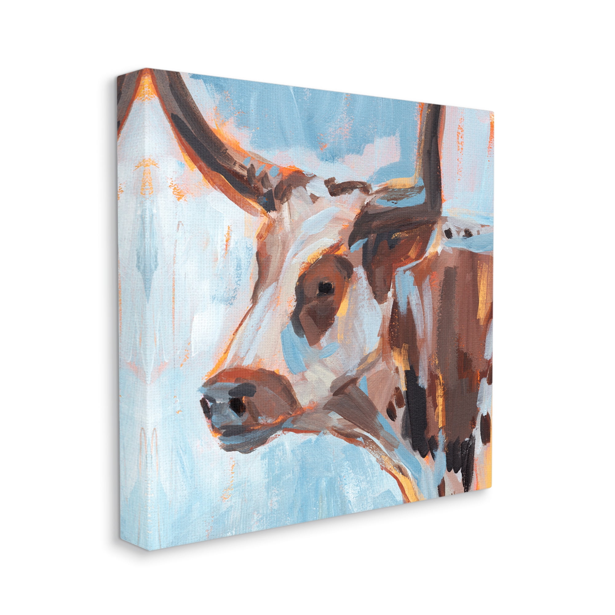 Stupell Industries Abstract Blue Longhorn Animals & Insects Painting Gallery Wrapped Canvas Print Wall Art, 17 x 17