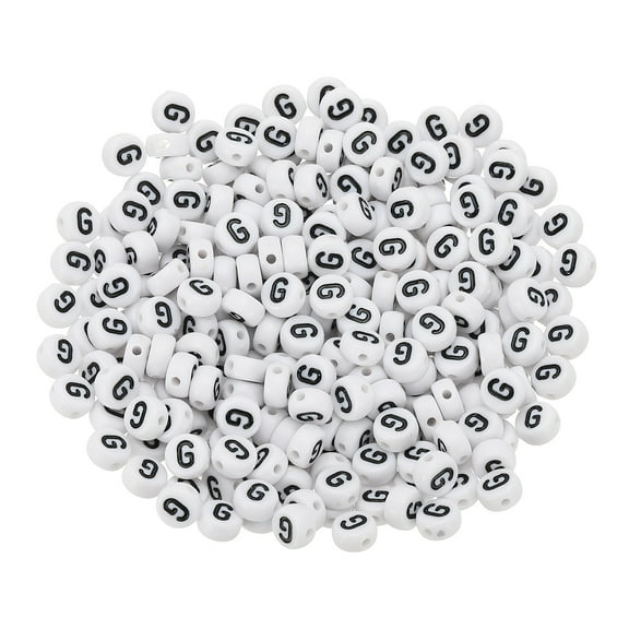 Uxcell Round Letter Beads, 300 Pcs Letter G Acrylic Alphabet Beads White Beads Black Letters for Jewelry Making Bracelets Making Necklaces DIY, Black