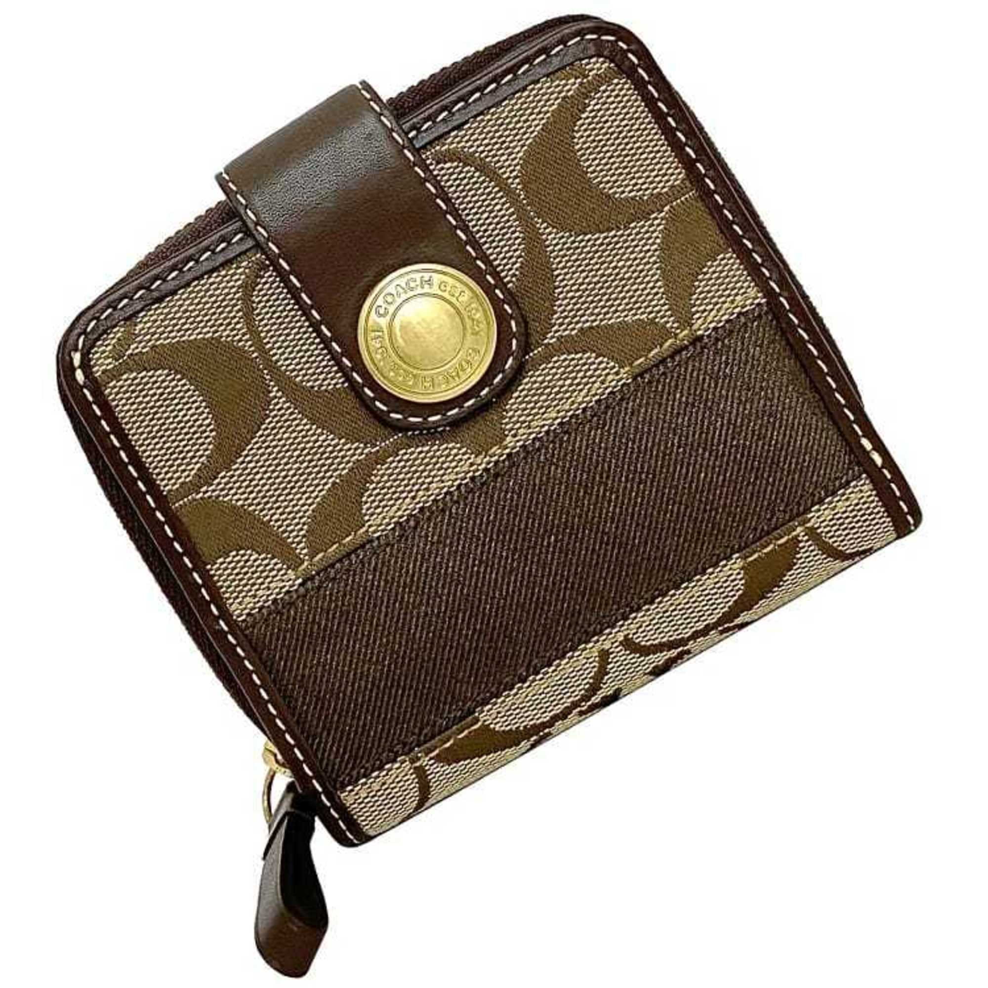 AUTH COACH BI-FOLD COMPACT LEATHER COIN & CARD HOLDER WALLET KEY RING  PREOWNED