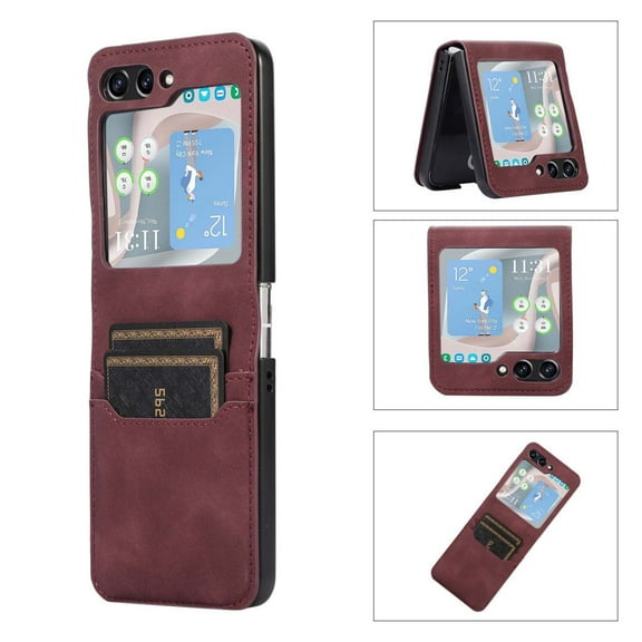 Compatible with Samsung Galaxy Z Flip 5 Wallet Case Leather Shockproof Business Case for Women Men-Red