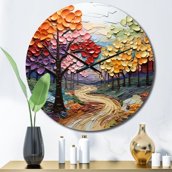 Designart "Colorful Neo Primal Forest composition I" Forest Oversized Wall Clock