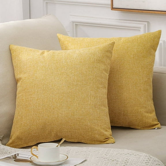XmhyTop-A Throw Pillow, 2 Pack 45*45cm Linen Pillow Textured Pillow Boho Pillow Farmhouse Decorative Pillows for Living Room Bedroom Home Decoration,Yellow