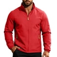 thumbnail image 5 of Men's Windproof Waterproof Jacket Stand Collar Casual Tops Lightweight Breathable Rain Jacket Hiking Fishing Running Work Outdoors Travel Essential | JASKFLY,Red M, 5 of 9