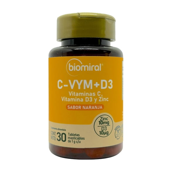 Vitamina C Betaglucanos Zinc y Vitamina D3 Biomiral 30 Tabs Masticables