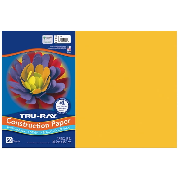 Tru-Ray Construction Paper, Heavyweight, Gold, 12" x 18", 50 Sheets