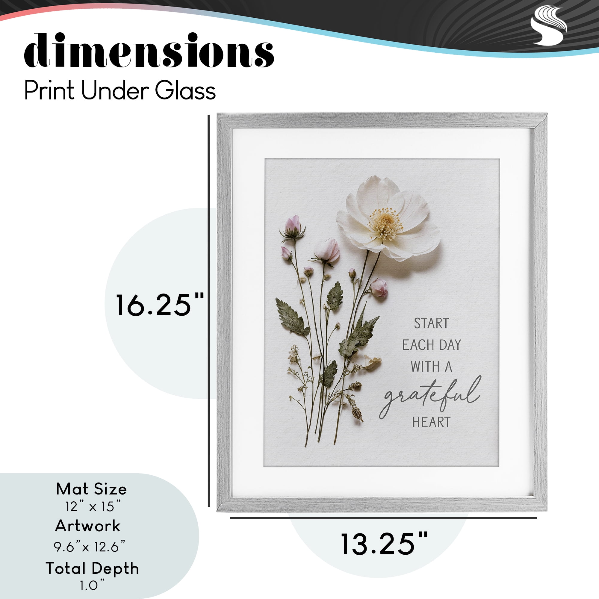 Grateful Heart Pressed Flowers Gray Framed Print Under Glass, design by Lettered and Lined