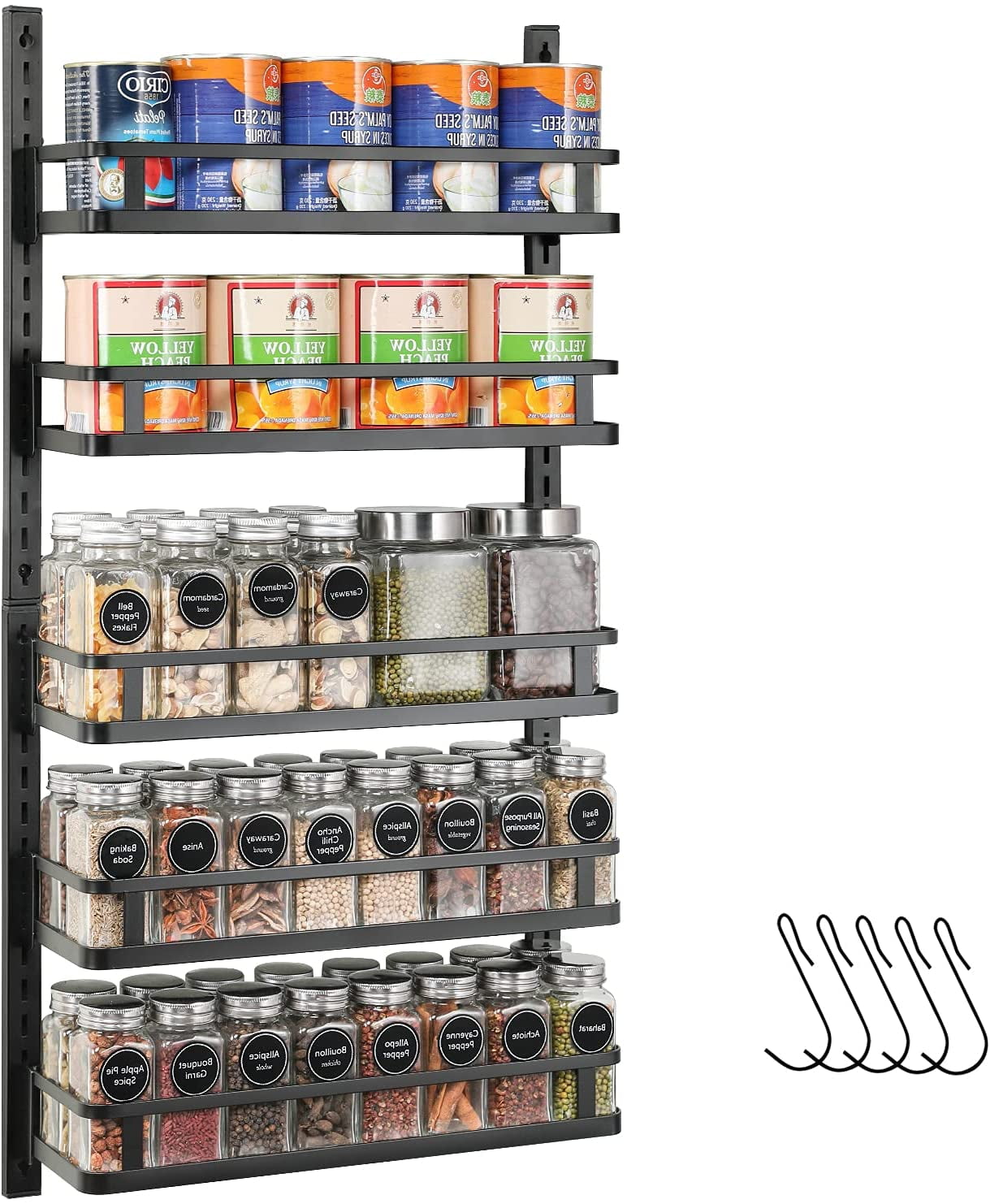 Wall Mount Spice Rack Organizer 5 Tier Height-Adjustble Hanging Spice ...
