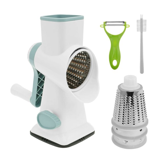 FNNMNNR Rotary Cheese Grater with Handle Manual Rotary Cheese Grater Shredder with 3 Replaceable Stainless Steel Drum Blades and Suction Base Handheld Cheese Rotary Grater for Kitchen
