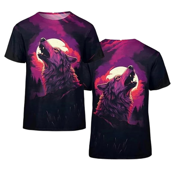Men's Graphic T Shirt with Wolf Howling Design for Outdoor Adventure and Casual Streetwear Fashion