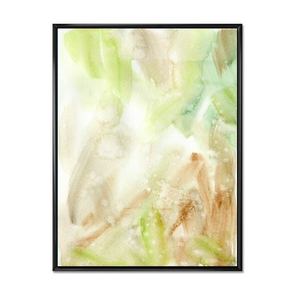 Designart 'Pastel Abstract With Brown Green and Beige Spots' Modern Framed Canvas Wall Art Print