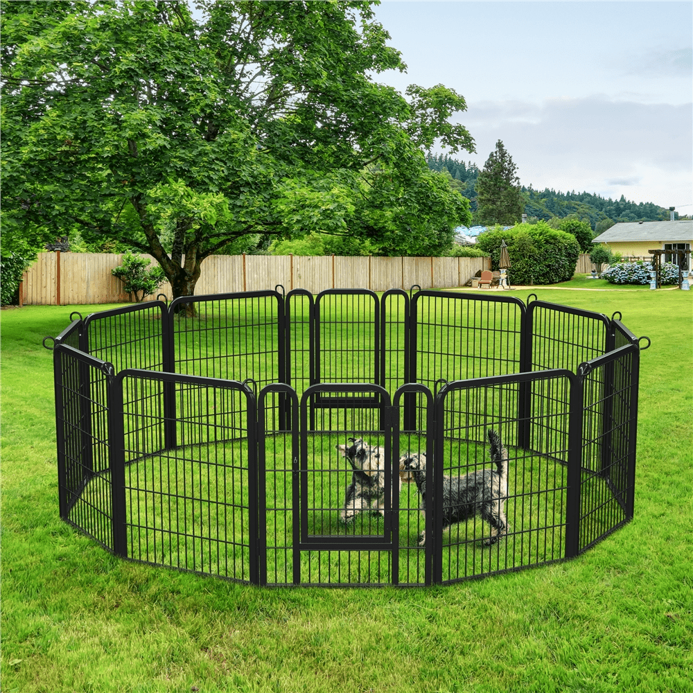 Alden Design 31.5 inch Tall 12 Panels Metal Dog Playpen Fence for Exercise, Black