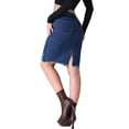 thumbnail image 3 of Faldas de Mezclilla Desgastadas de Cintura Alta Estilo Chic INSPIRE para Mujeres, por Encima de la Rodilla, 2XL Azul Oscuro, 3 of 6