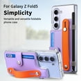 thumbnail image 7 of SaniMore for Samsung Galaxy Z Fold5 (7.6" 2023) Case,  Back Card Slots + Wrist Strap + Stand Function + Pencil Holder, Transparent Anti-yellow Shockproof Anti-drop PU Leather + PC Wallet Shell, Purple, 7 of 7