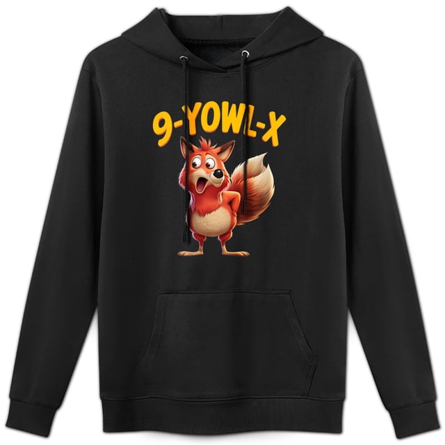 Sudadera con Capucha de Zorro Animado "9-YOWL-X", 52% Algodón 48% Poliéster para Hombres y Mujeres