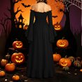 thumbnail image 5 of KICILVS Womens Halloween Costumes Plain Long Bell Sleeve Ruffle Trim Neck Drawstring Waist Flowy Maxi Party Dress Black, 5 of 7