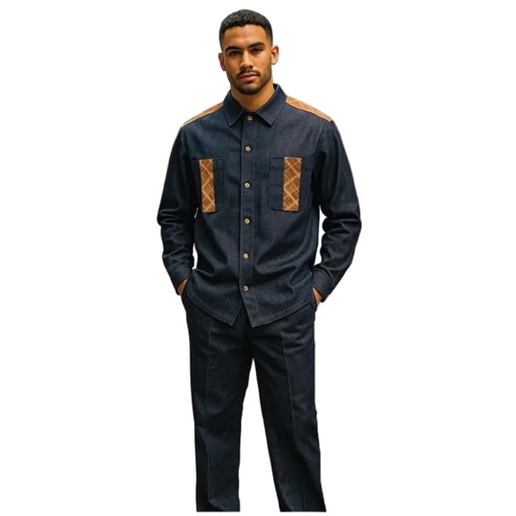 Men's Stacy Adams Two Piece Matching Walking Set Leisure Suit 15072 Indigo Blue