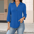 thumbnail image 6 of Stichou Women's Polo Shirts 3/4 Length V-Neck Sleeve Tops Collared Business Casual 2026 Summer Spring Blouses Blue L, 6 of 6