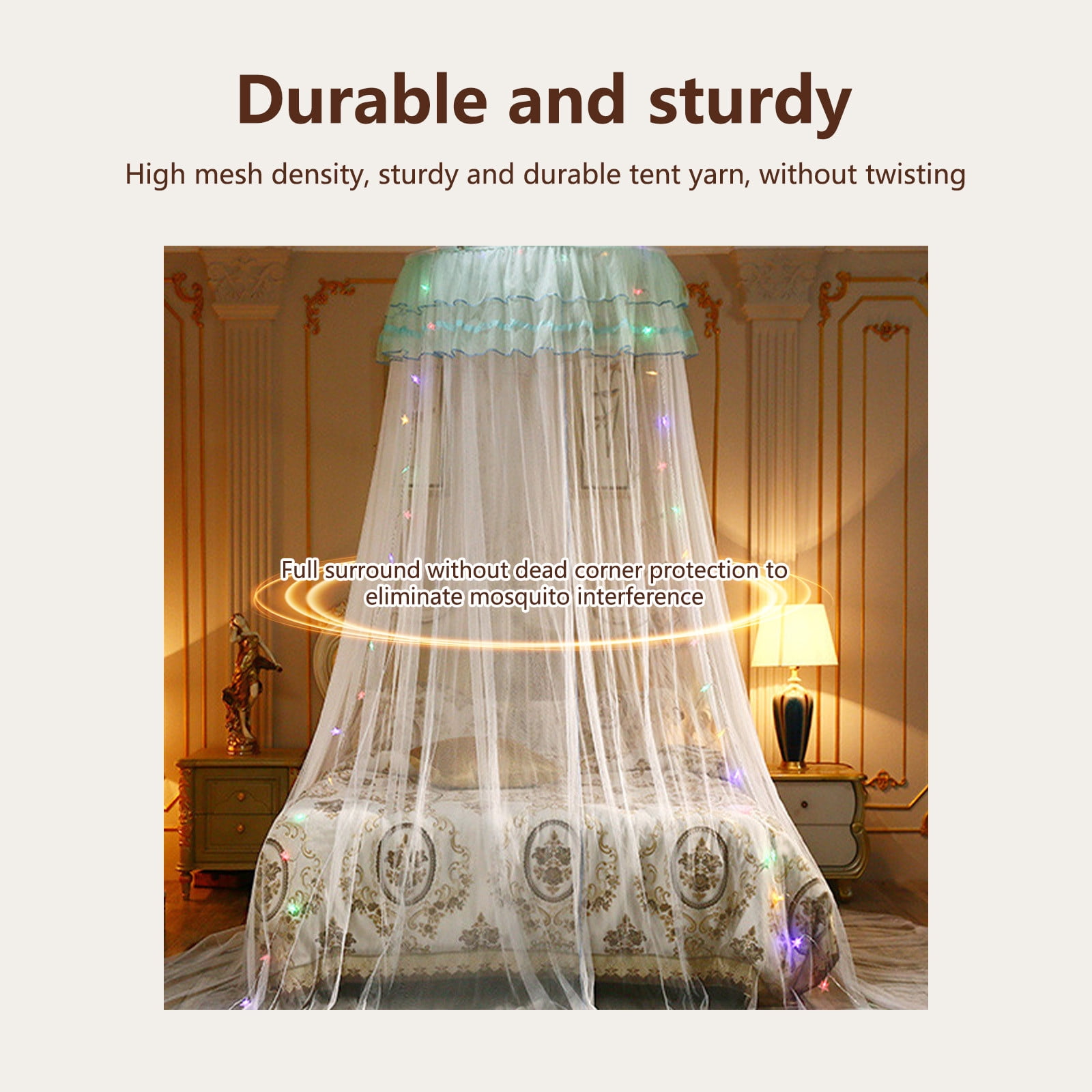 Princess Bed Canopy for Girls,Bed Canopy Curtain, Double Layer Sheer Mesh Dome Bed Curtain, Round Lace Princess Mosquito Net Tent for Crib, Single Bed, Twin Bed