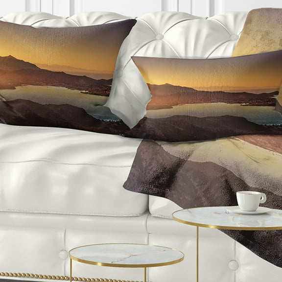 Designart Portoferraio Bay Beach Aerial View - Seashore Throw Pillow - 12x20