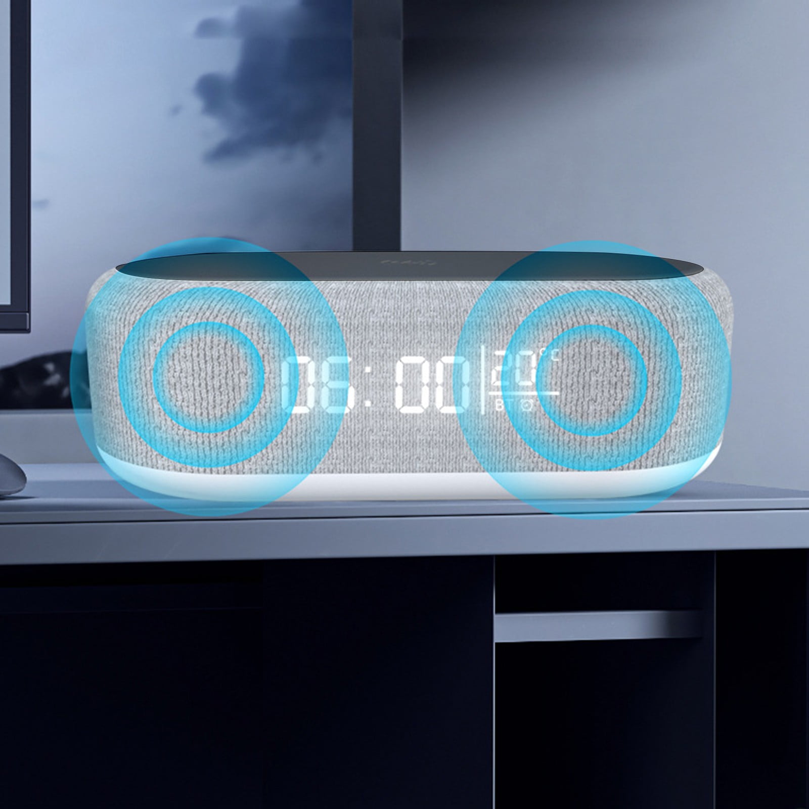 HOZVOMI 15W Wireless Charging Bluetooth Speaker with Digital Alarm Clock, Temperature Display, and Night Light