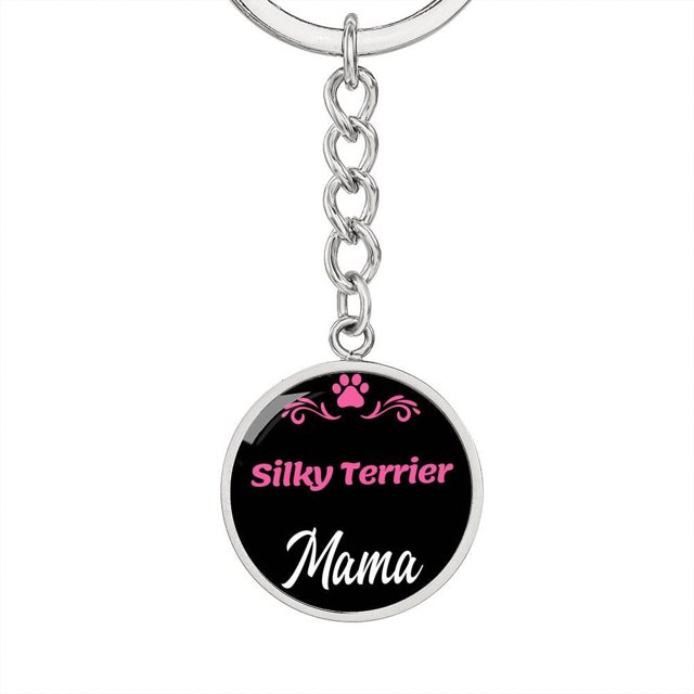 Dog Mom Keyring Silky Terrier Mama Circle Keychain Stainless Steel or 18k Gold