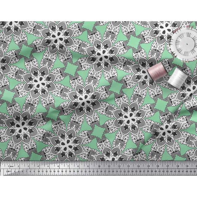 Soimoi Polyester Crepe Fabric Mandala Kaleidoscope Printed Fabric 1 Yard 42 Inch Wide