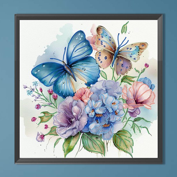 Pintura de diamante 5D DIY parcial con forma especial kit de mariposa y flor 40x40cm