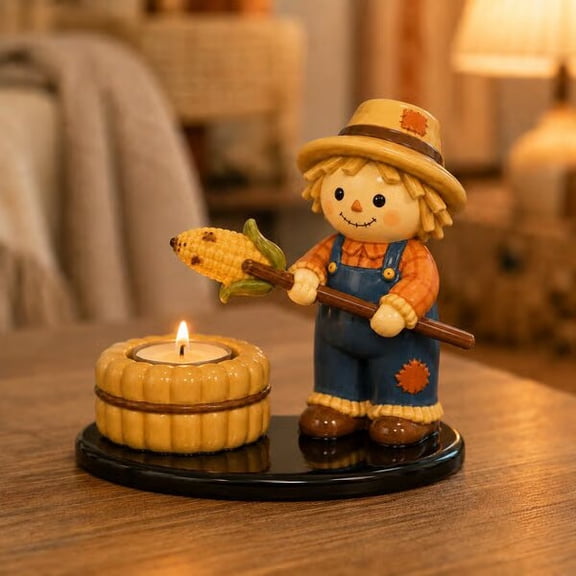Halloween Scarecrow Corn Roast Halloween Candle Holder, Ceramic 8X4 In, Fall Living Room Decor, Table Accent, 1 Pc