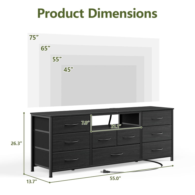 Satifur 9-Drawer LED Dresser with Power Hub, Black photo 4