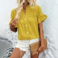 thumbnail image 5 of Blouses For Women, Womens Button Down Shirts Ruffle Ruched Short Sleeve Tops Summer Solid Casual Work Business Blouses(Not Denim), 5 of 5
