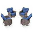 thumbnail image 3 of PARKWELL 4 Pieces Patio Furniture Set, Outdoor Swivel Gliders Rocker, All-Weather Wicker Conversation Set with Rattan Rocking Chair and 5" Thick Cushion for Porch Deck, Brown/Navy, 3 of 9