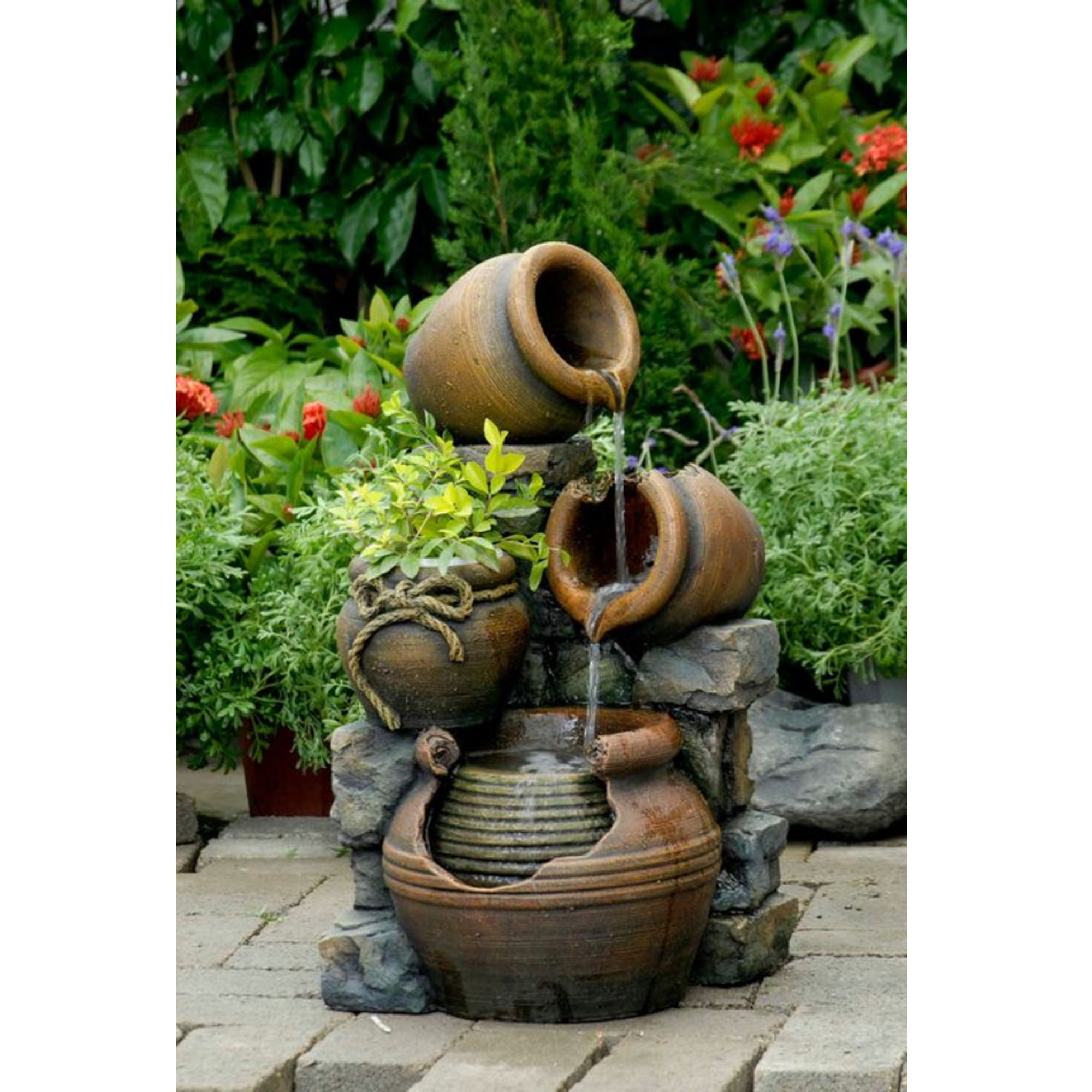 23.6" Three-Tiered Clay Look Pots Outdoor Patio Garden Water Fountain